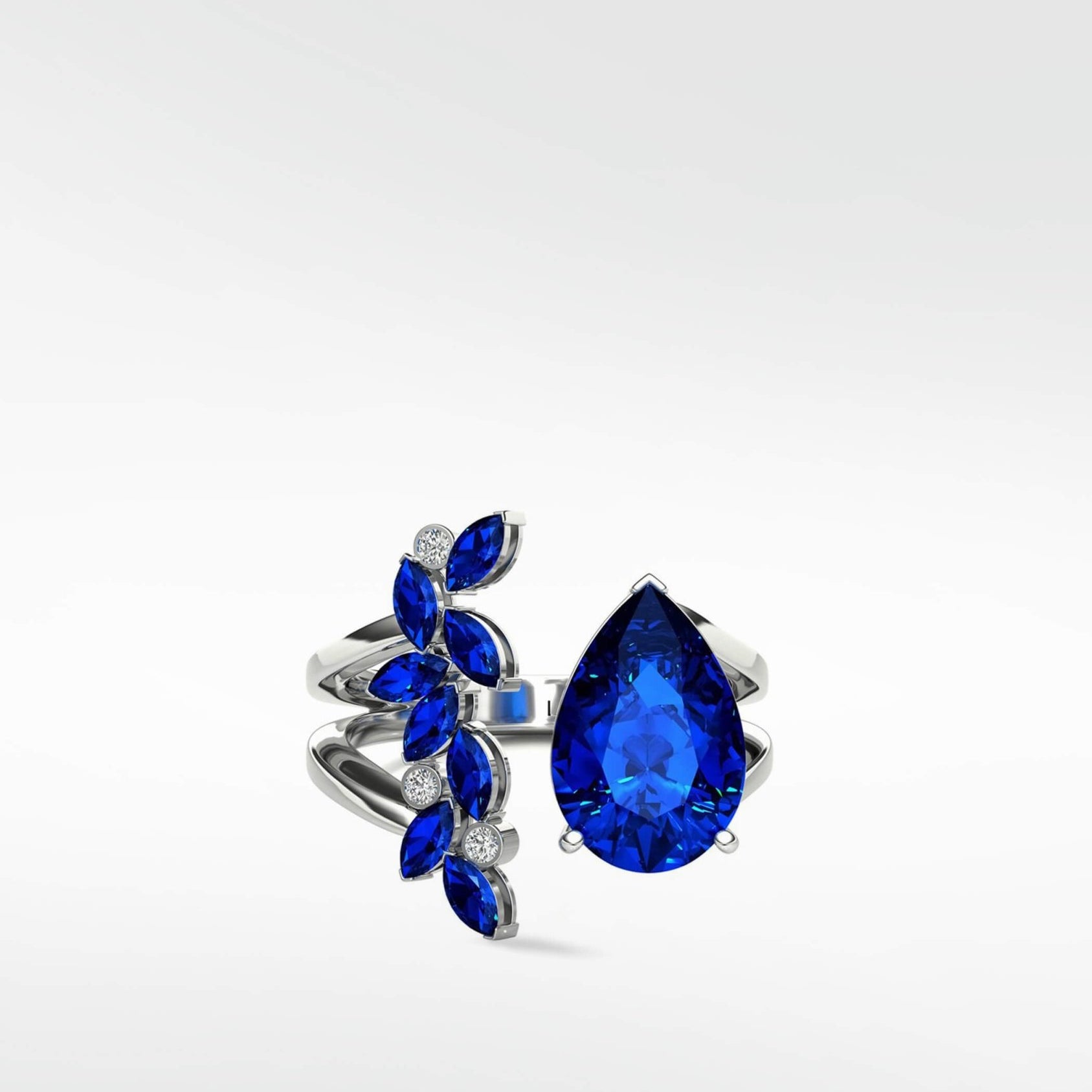 Veto Blue Sapphire Open Petal Cocktail Ring in 18K White Gold - Lark and Berry