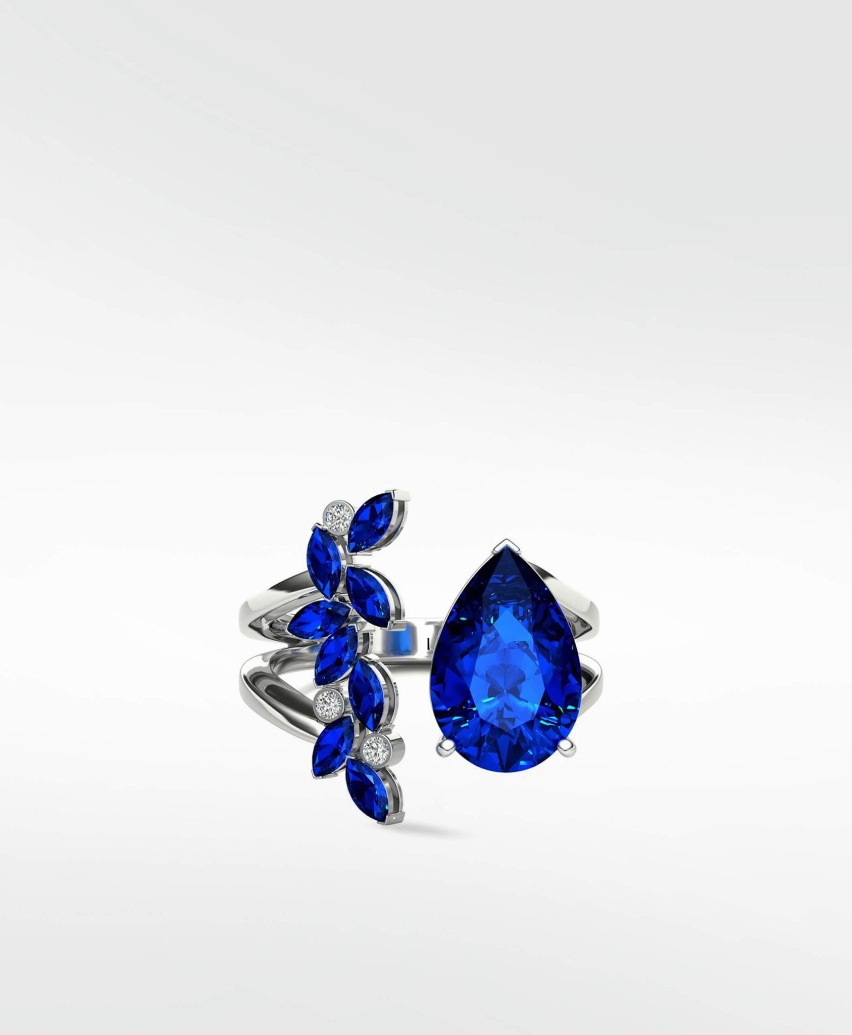 Veto Blue Sapphire Open Petal Cocktail Ring in 18K White Gold - Lark and Berry