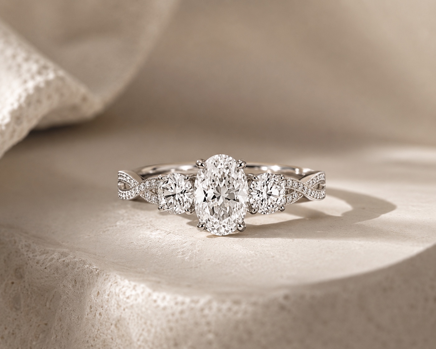 An oval trilogy Lark & Berry diamond ring designed around a personal direction