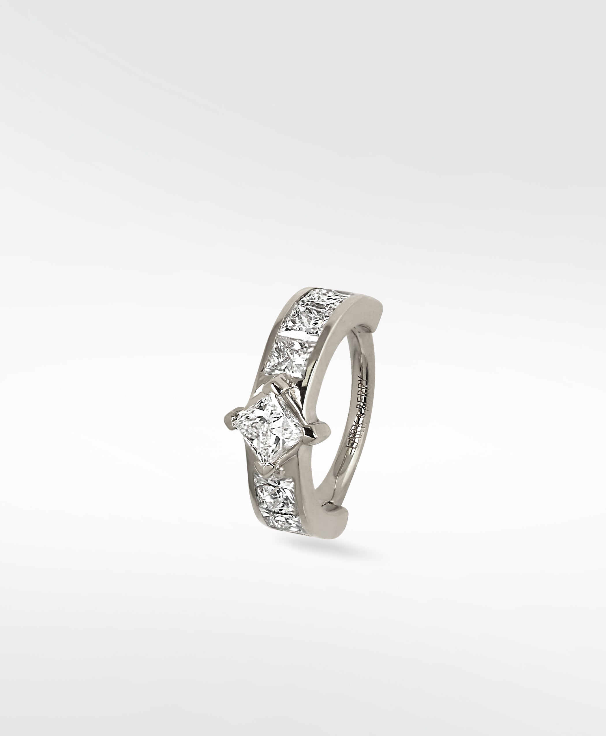 Lark & Berry Modernist Princess Cut Diamond Hoop earring in 14k white gold with channel-set diamonds.