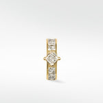 Front view of the Modernist Princess Cut Diamond Hoop in 14k yellow gold with channel-set diamonds.