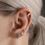 Stately Marquise Blue Sapphire Crescent Earring