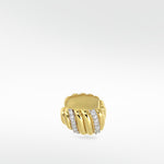The Palm Diamond Ear Cuff in ridged yellow gold, featuring two sparkling bands of pavé diamonds on a white background.