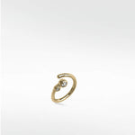 Interstellar Nocturnal Curative Hoop in 14K yellow gold with two bezel-set lab diamonds on a white background.