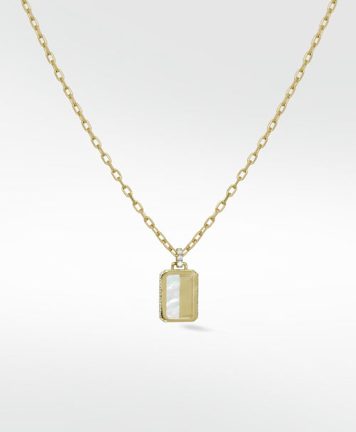 Eclipsis Diamond Edged Mini Pendant with Mother of Pearl and Onyx in 18k Yellow Gold - Lark and Berry