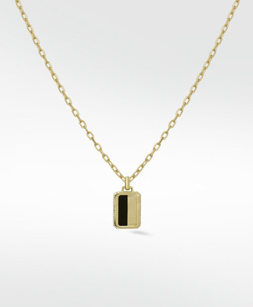 Eclipsis Diamond Edged Mini Pendant with Mother of Pearl and Onyx in 18k Yellow Gold - Lark and Berry