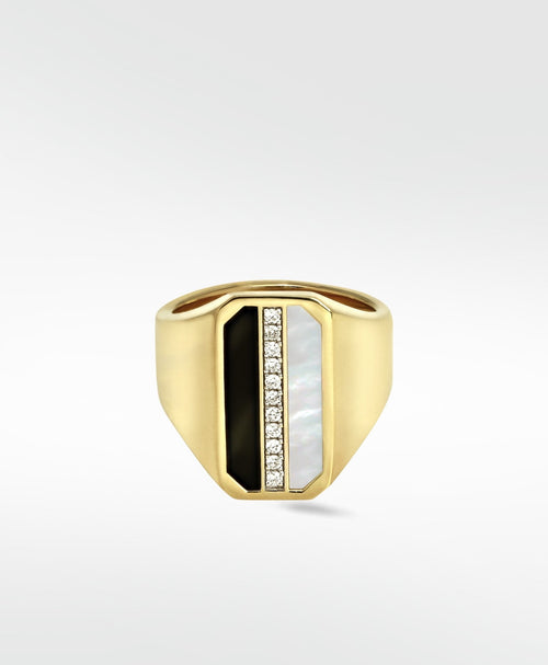 Eclipsis Diamond, Mother of Pearl and Onyx Statement Ring in 18K Yellow Gold - Lark and Berry