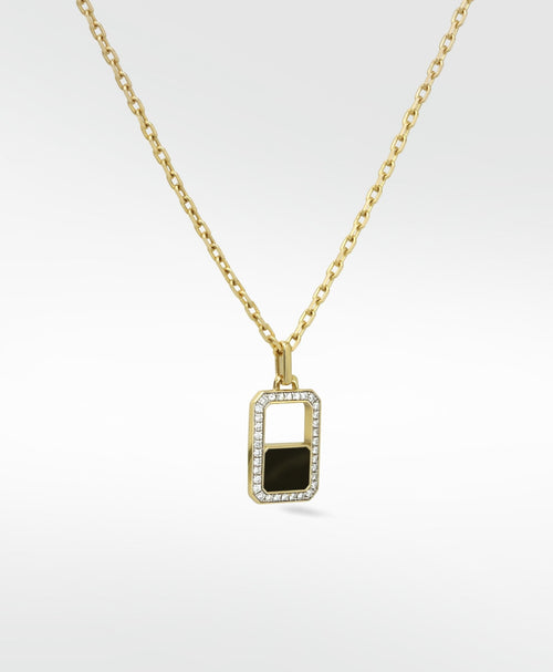 Eclipsis Diamond Pendant with Mother of Pearl and Onyx, in 18k Yellow Gold - Lark and Berry