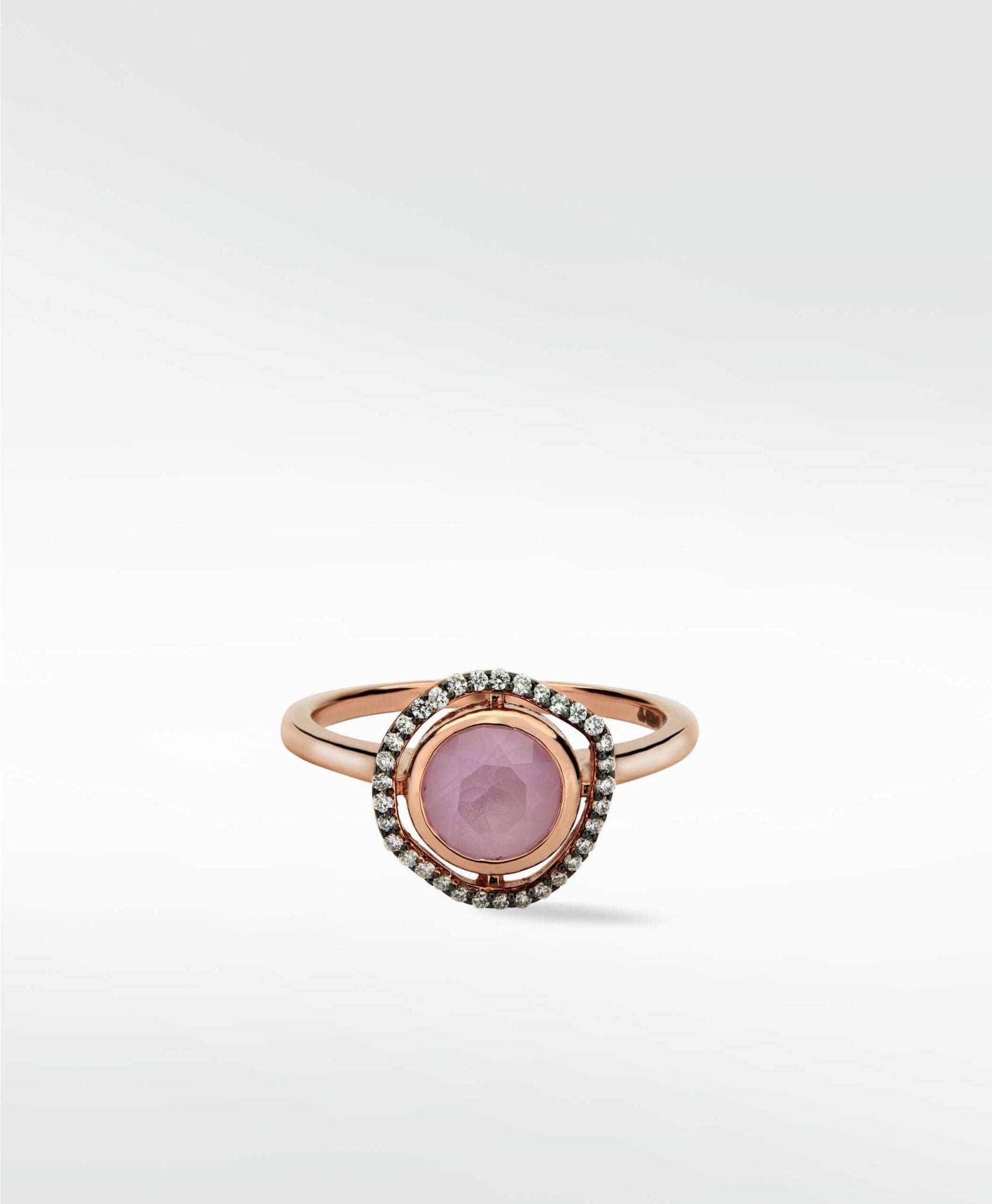Halo Dark Sapphire Ring in Solid 14K Rose Gold - Lark and Berry
